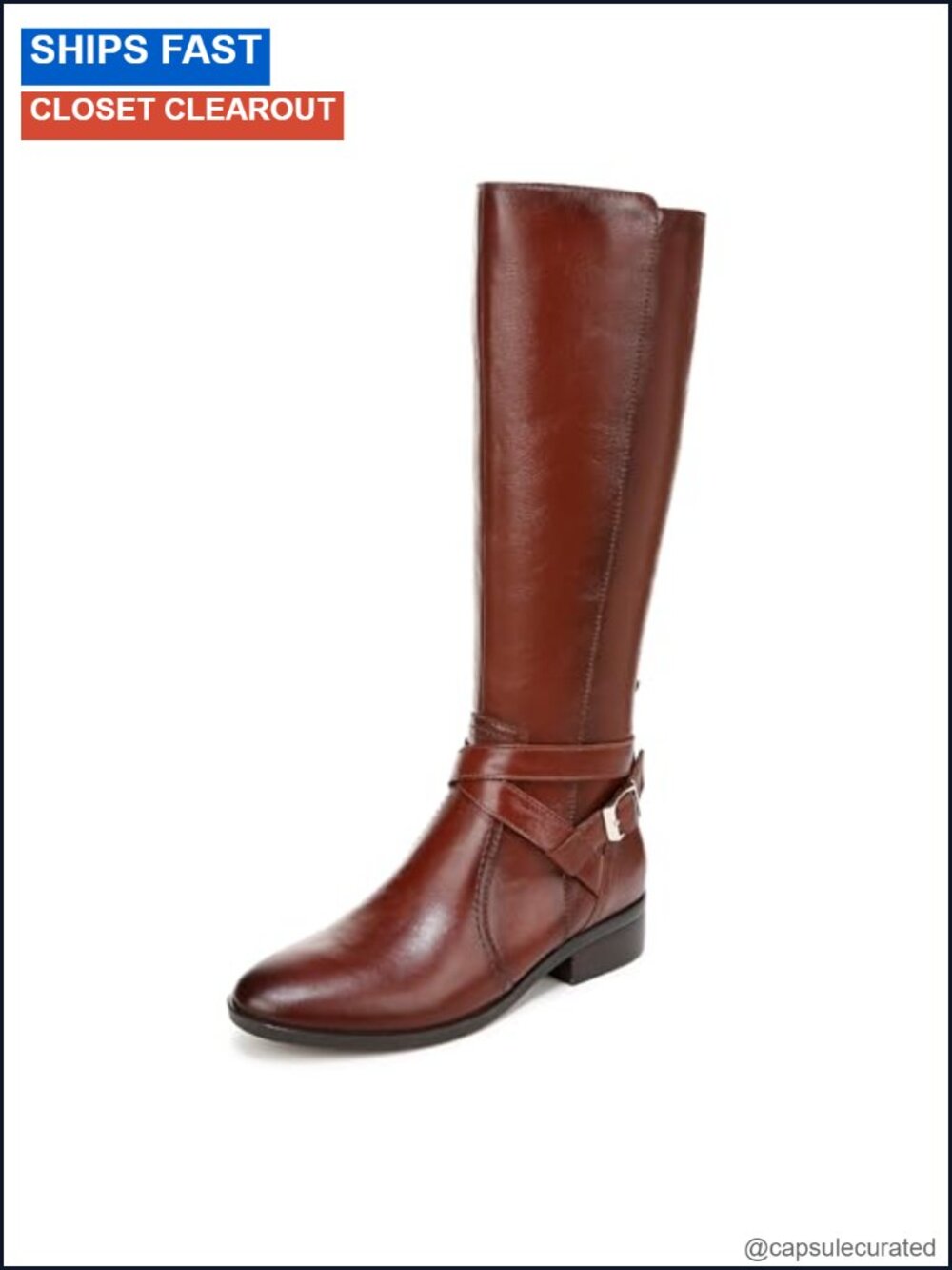 Naturalizer Rena2 Extra Wide Calf Knee High Leather Boots Side Zip Block Heel